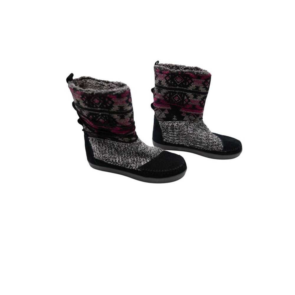 Toms Nepal Ankle Boots Sz 6.5 Black Suede Knit Pull On Winter Casual Outdoor
